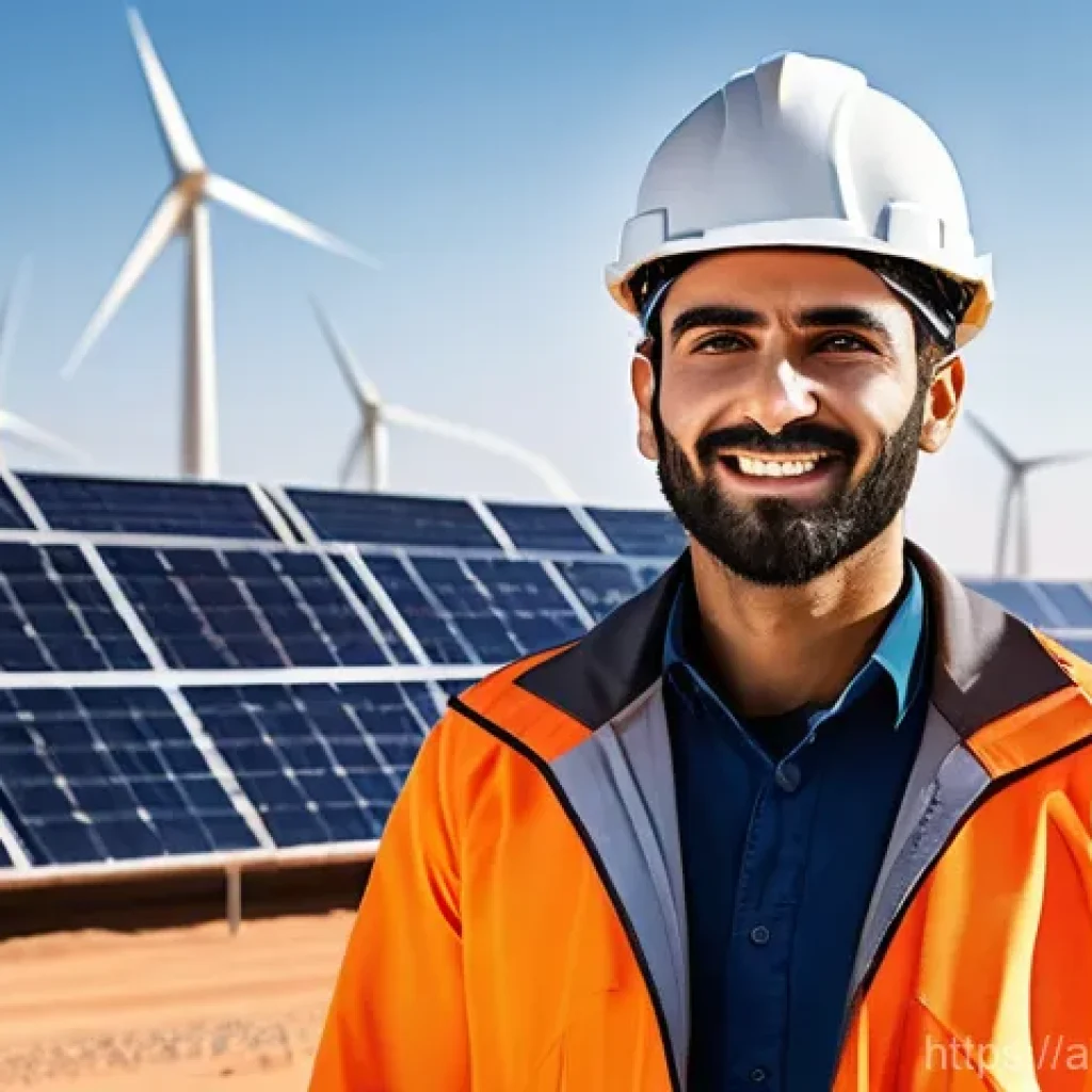 에너지기술자 취업 면접 질문 정리 - **Prompt:** A modern, professional Arab male engineer, wearing a safety helmet and a clean work jack...