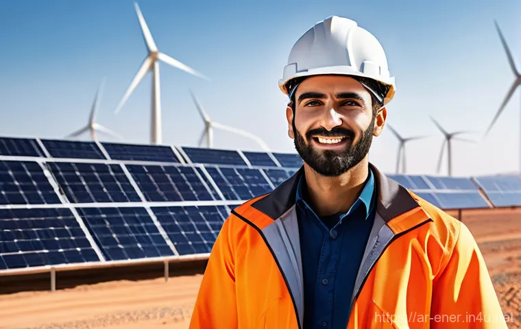 에너지기술자 취업 면접 질문 정리 - **Prompt:** A modern, professional Arab male engineer, wearing a safety helmet and a clean work jack...