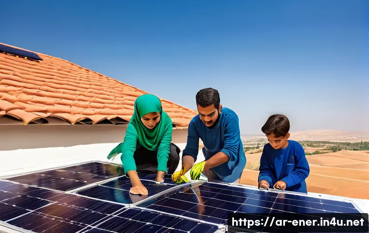에너지기술 관련 실무 기술서 추천 - **Prompt 1: Empowering Home Solar Installation**
    A bright, wide-angle shot of a cheerful Arab fa...