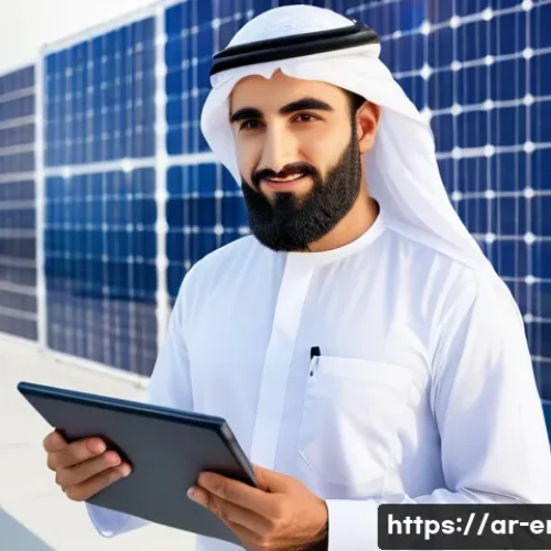 에너지기술 컨설턴트가 되는 법 - A professional Middle Eastern male energy consultant in traditional business attire with a neatly tr...