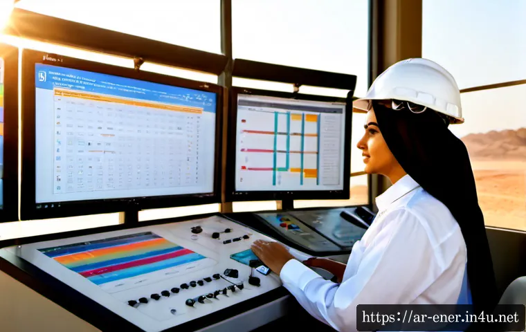 에너지기술 공정 최적화 방법 - Photorealistic energy process optimization control room in a modern Middle Eastern solar power facil...