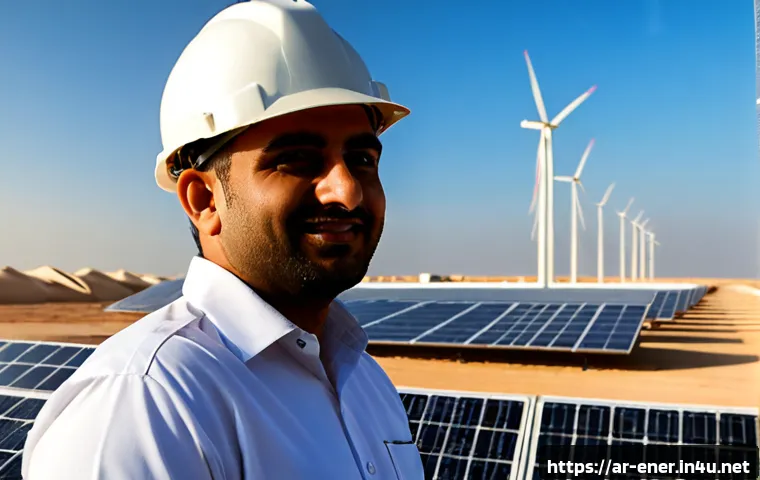 에너지기술자 해외 취업 사례 - Photorealistic career success scene of a skilled Arab energy engineer in modest professional attire ...
